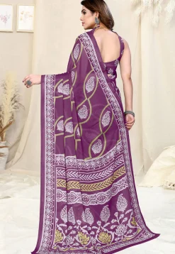 Digital Printed Chiffon Saree in Purple