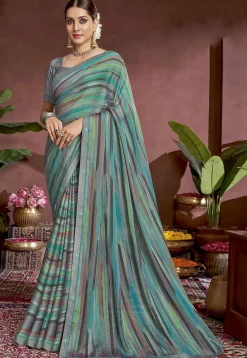Digital Printed Chiffon Saree in Multicolor
