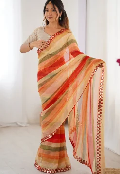 Digital Printed Chiffon Saree in Multicolor