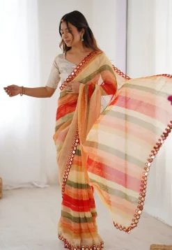 Digital Printed Chiffon Saree in Multicolor