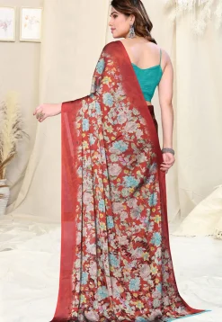 Digital Printed Chiffon Saree in Maroon