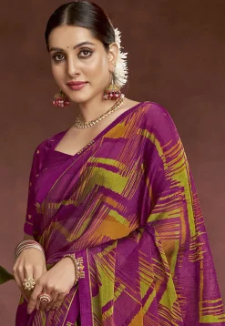 Digital Printed Chiffon Saree in Purple