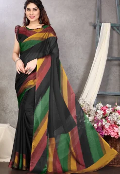 Digital Printed Chiffon Saree in Black