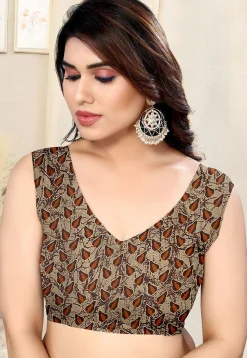 Digital Printed Chiffon Saree in Brown