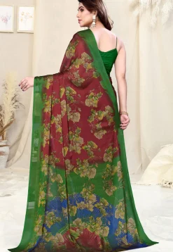 Digital Printed Chiffon Saree in Maroon