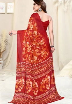 Digital Printed Chiffon Saree in Red