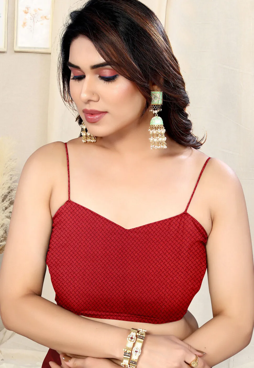 Digital Printed Chiffon Saree in Red
