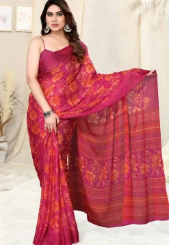Digital Printed Chiffon Saree in Magenta