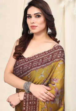 Digital Printed Chiffon Saree in Mustard