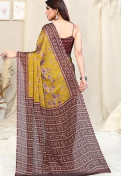 Digital Printed Chiffon Saree in Mustard