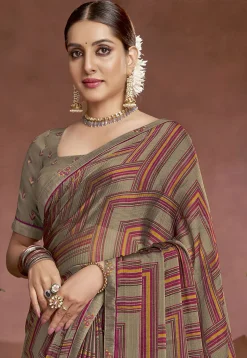 Digital Printed Chiffon Saree in Grey