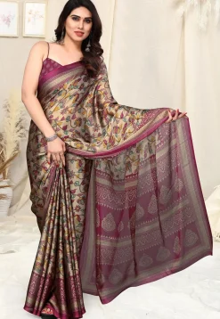 Digital Printed Chiffon Saree in Beige