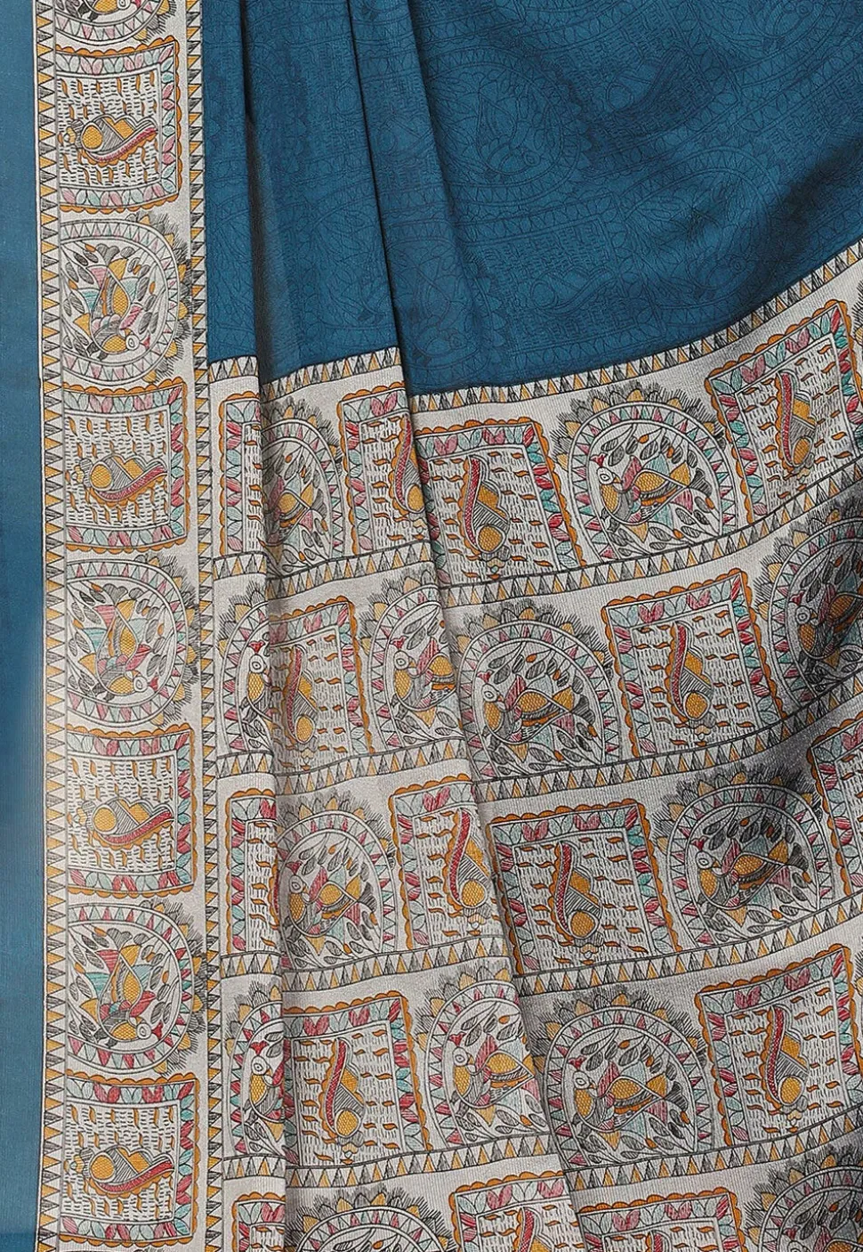 Digital Printed Chiffon Saree in Teal Blue
