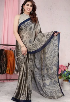 Digital Printed Chiffon Saree in Grey