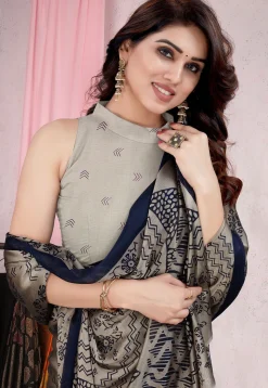 Digital Printed Chiffon Saree in Grey