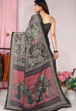 Digital Printed Chiffon Saree in Grey