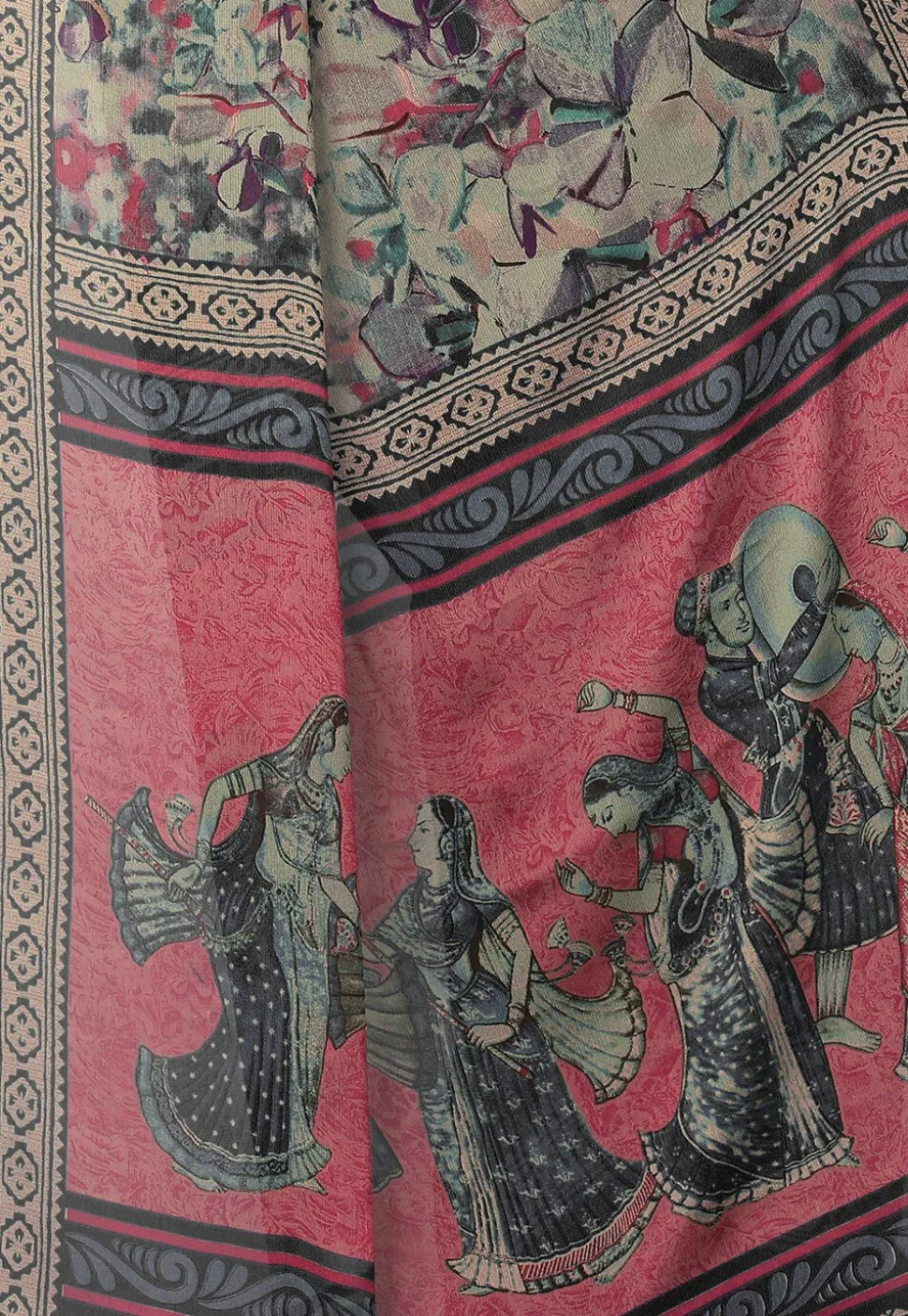 Digital Printed Chiffon Saree in Grey