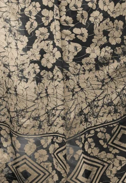 Digital Printed Chiffon Saree in Black and Beige