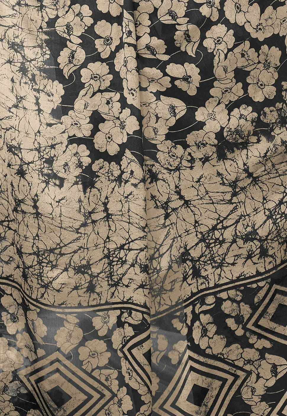 Digital Printed Chiffon Saree in Black and Beige