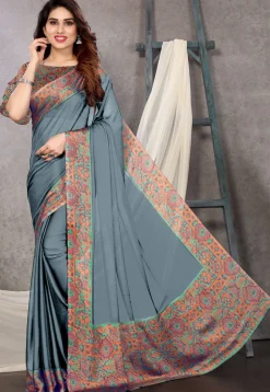 Digital Printed Chiffon Saree in Grey