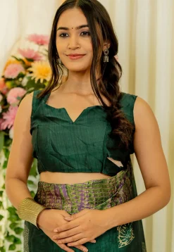 Digital Printed Chiffon Saree in Dark Green