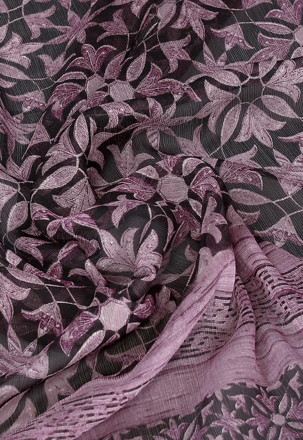 Digital Printed Chiffon Saree in Black and Purple