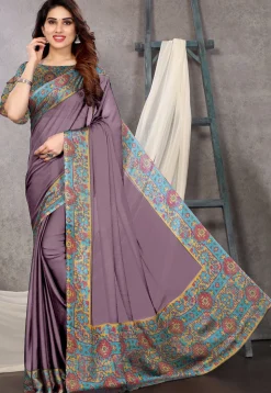 Digital Printed Chiffon Saree in Purple