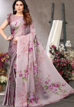 Digital Printed Chiffon Saree in Lilac