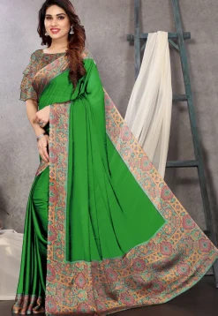 Digital Printed Chiffon Saree in Light Green