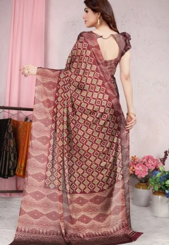 Digital Printed Chiffon Saree in Maroon