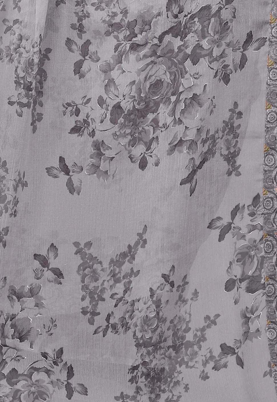 Digital Printed Chiffon Saree in Grey