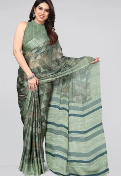 Digital Printed Chiffon Saree in Dusty Green