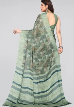 Digital Printed Chiffon Saree in Dusty Green