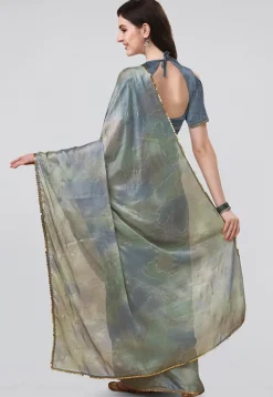 Digital Printed Chiffon Saree in Grey