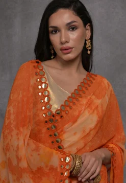 Digital Printed Chiffon Saree in Orange