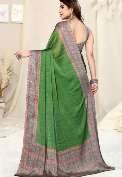 Digital Printed Chiffon Saree in Green