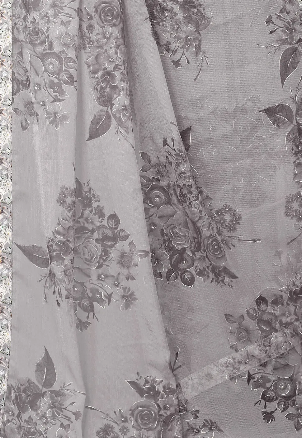Digital Printed Chiffon Saree in Grey