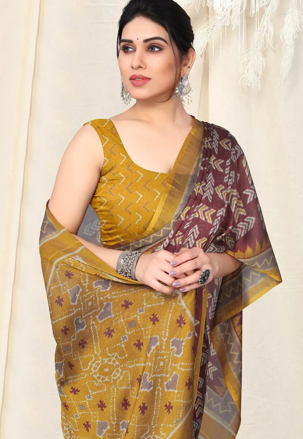 Digital Printed Chiffon Saree in Maroon