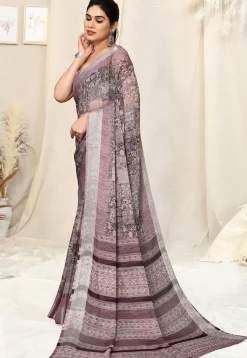 Digital Printed Chiffon Saree in Light Purple