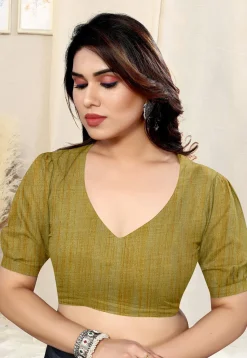 Digital Printed Chiffon Saree in Olive Green