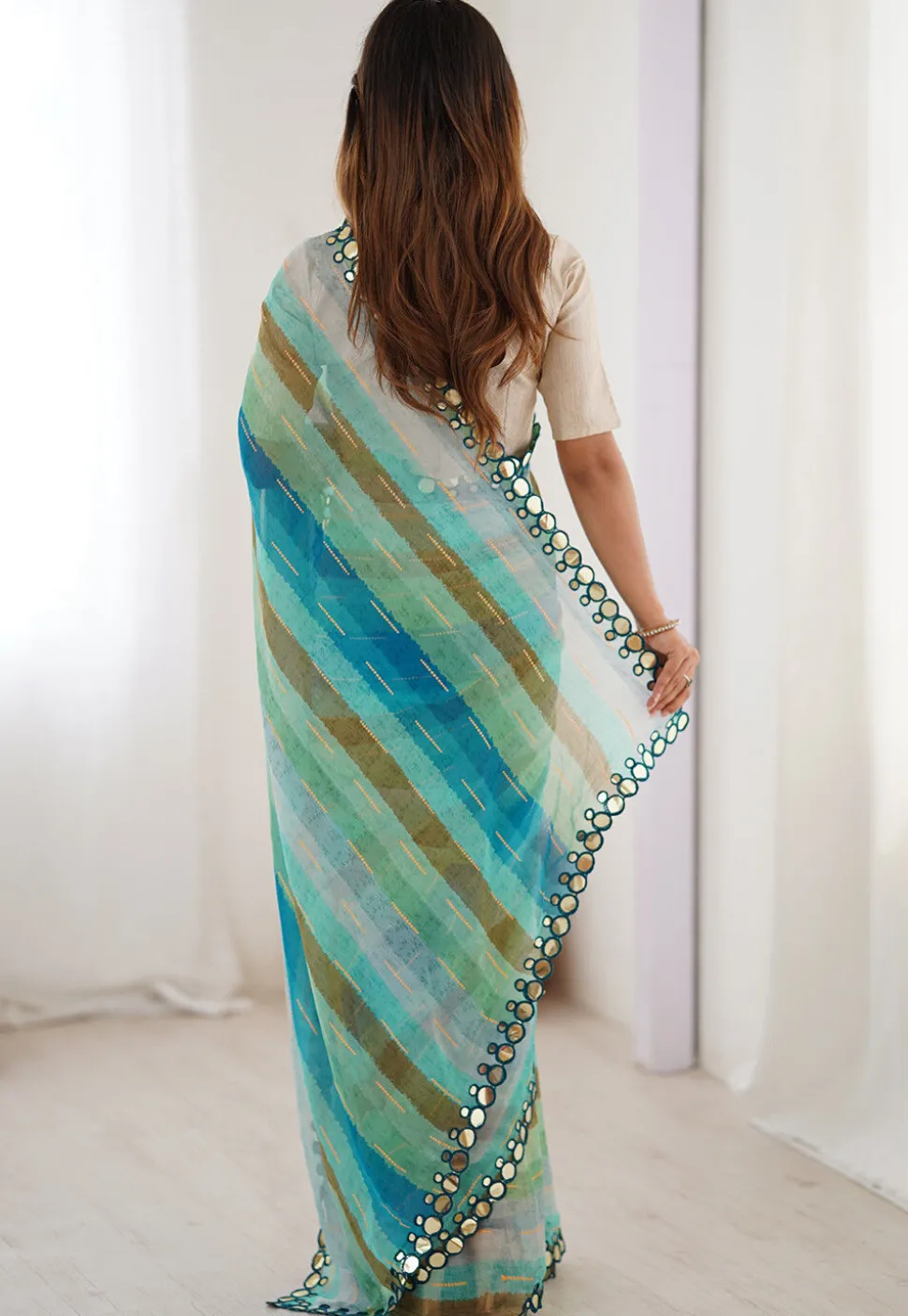 Digital Printed Chiffon Saree in Blue