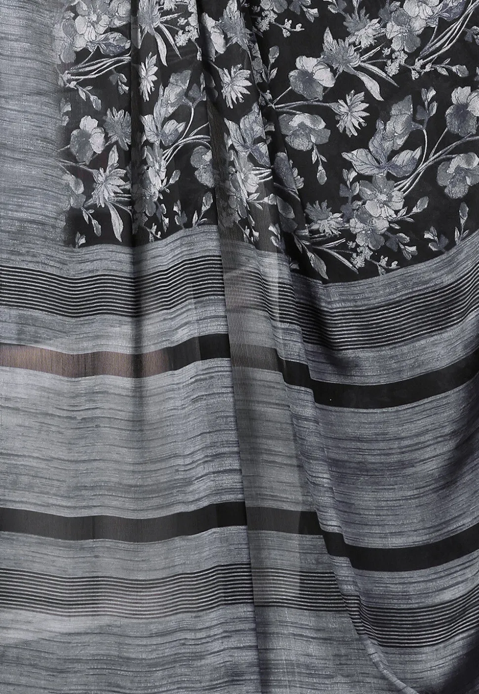Digital Printed Chiffon Saree in Black and Grey