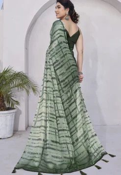 Digital Printed Chiffon Saree in Dusty Green
