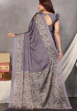 Digital Printed Chiffon Saree in Grey