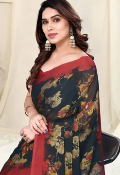 Digital Printed Chiffon Saree in Black