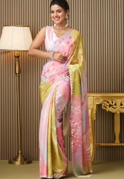Digital Printed Chiffon Saree in Multicolor