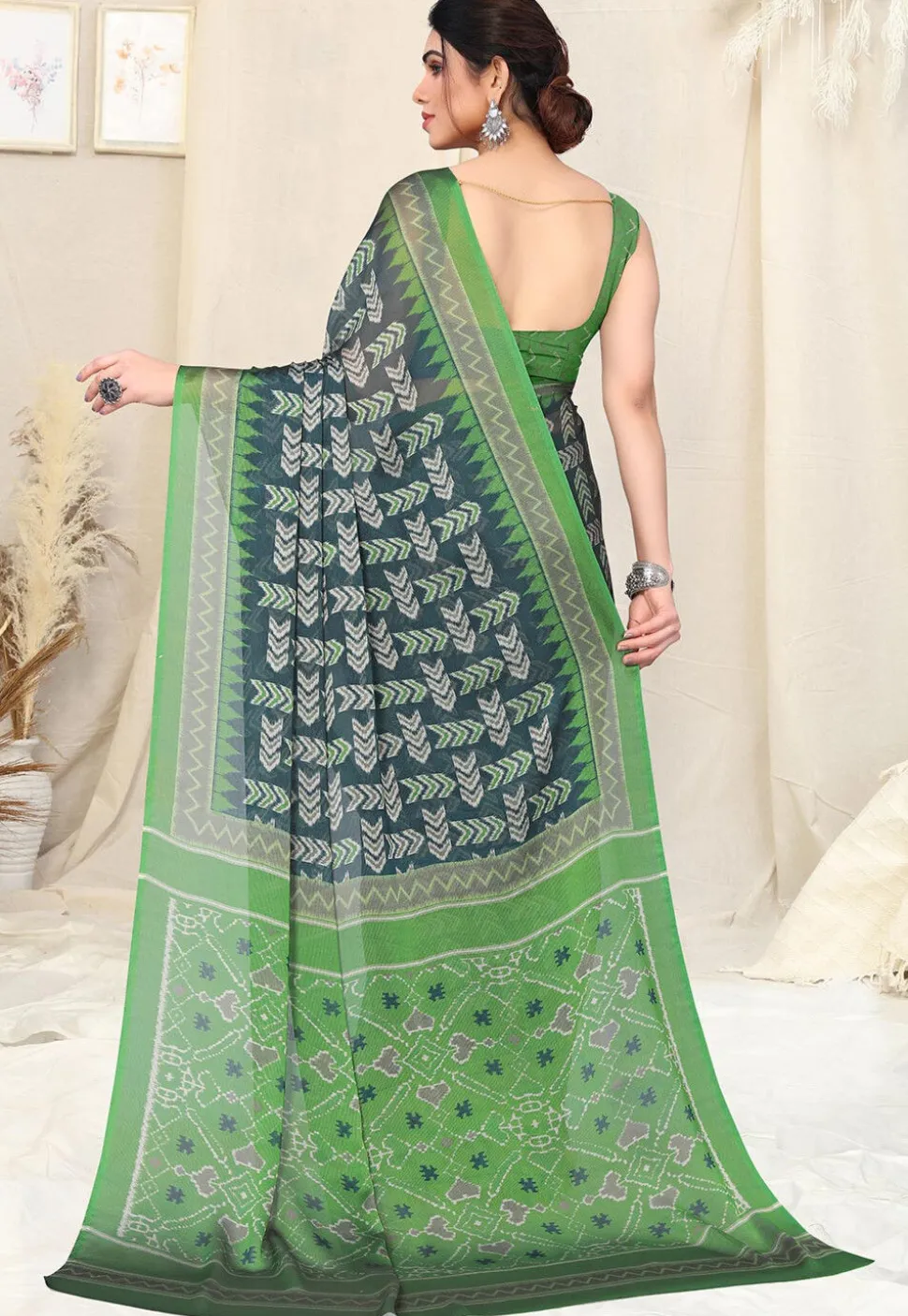 Digital Printed Chiffon Saree in Blue