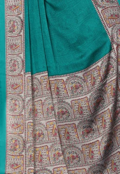 Digital Printed Chiffon Saree in Teal Green