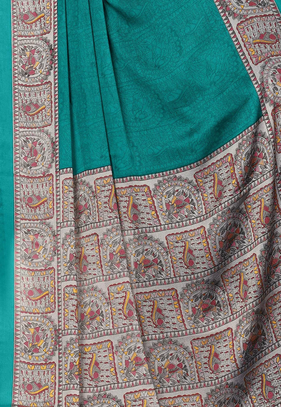 Digital Printed Chiffon Saree in Teal Green