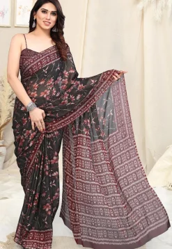 Digital Printed Chiffon Saree in Black